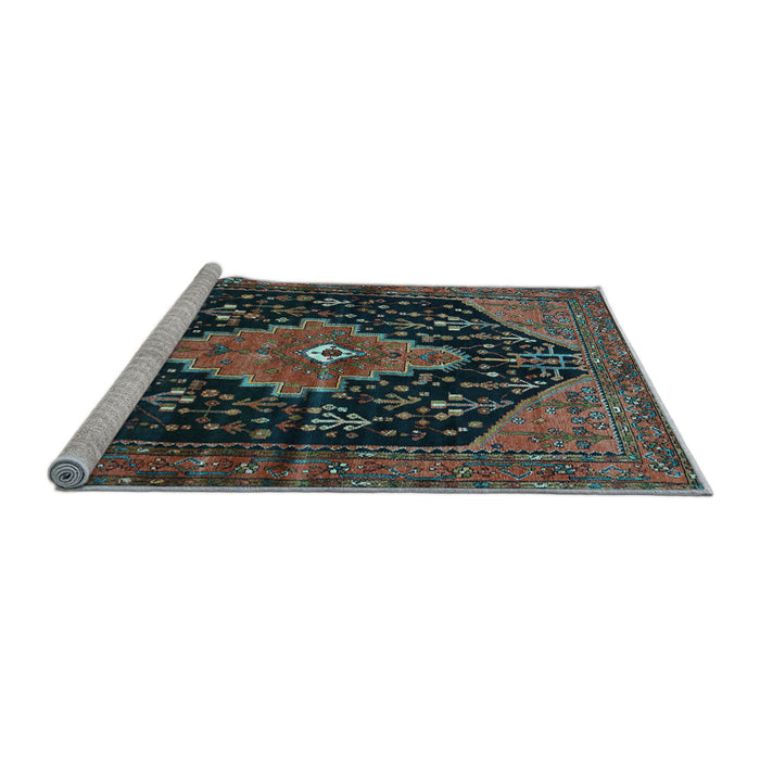 Sideview of Machine Washable Medallion Light Blue Traditional Rug, wshtr252lblu
