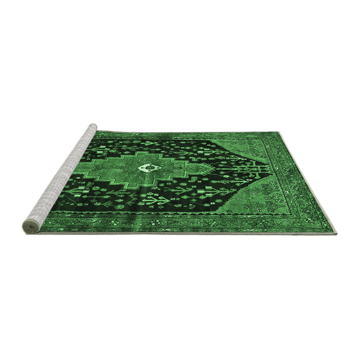 Sideview of Machine Washable Medallion Emerald Green Traditional Area Rugs, wshtr252emgrn