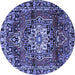 Round Machine Washable Persian Blue Traditional Rug, wshtr2530blu