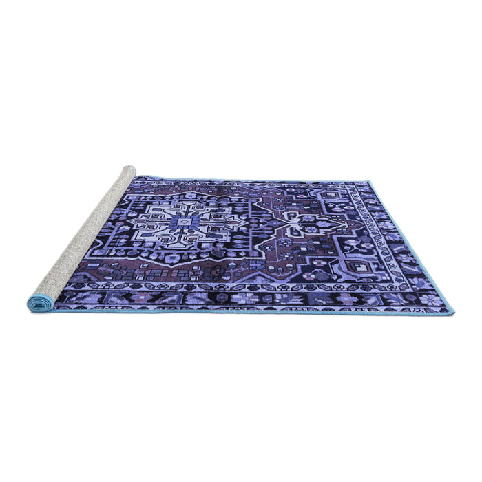 Sideview of Machine Washable Persian Blue Traditional Rug, wshtr2530blu