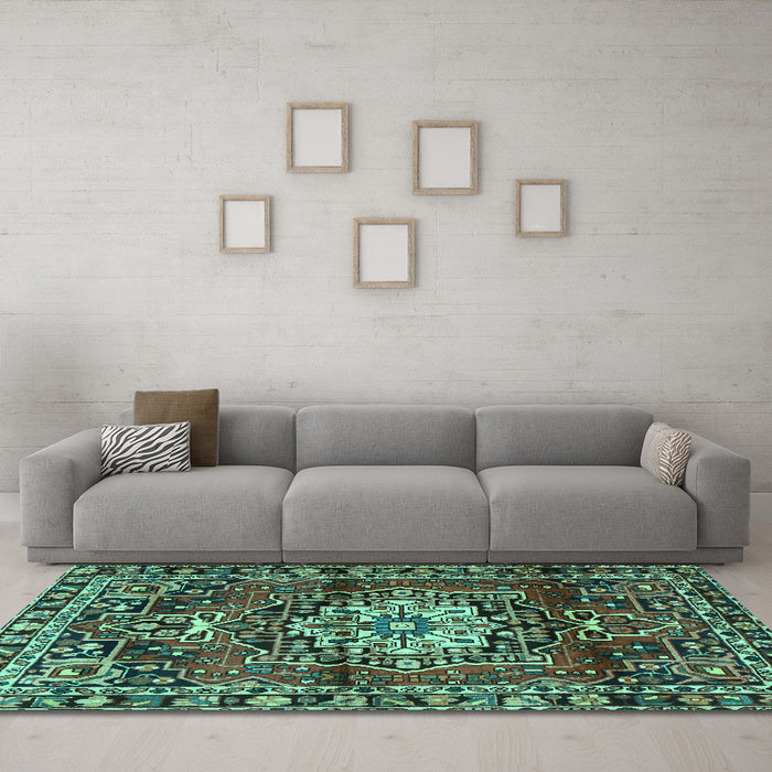 Machine Washable Persian Turquoise Traditional Area Rugs in a Living Room,, wshtr2530turq