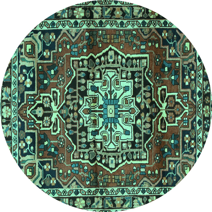 Round Machine Washable Persian Turquoise Traditional Area Rugs, wshtr2530turq