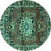 Round Machine Washable Persian Turquoise Traditional Area Rugs, wshtr2530turq