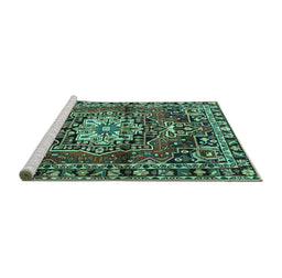 Sideview of Machine Washable Persian Turquoise Traditional Area Rugs, wshtr2530turq