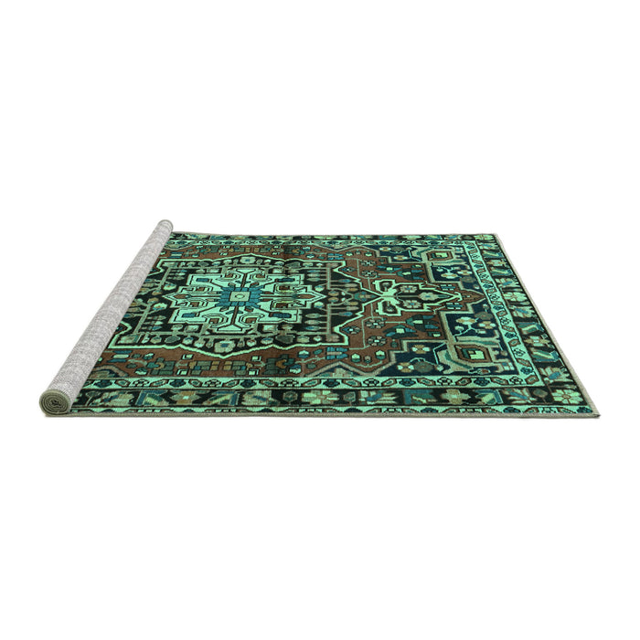 Sideview of Machine Washable Persian Turquoise Traditional Area Rugs, wshtr2530turq