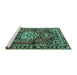 Sideview of Machine Washable Persian Turquoise Traditional Area Rugs, wshtr2530turq