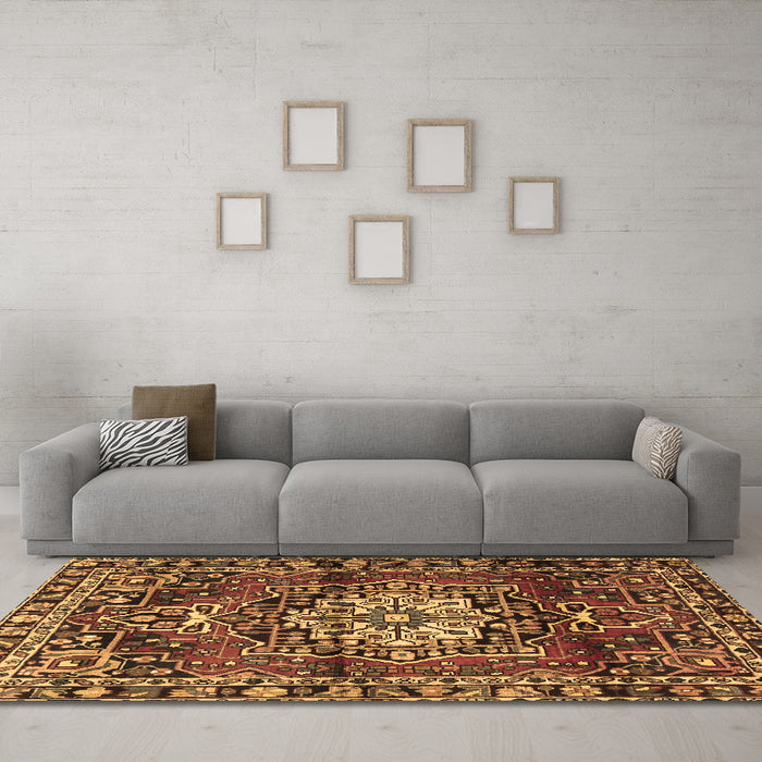 Machine Washable Persian Brown Traditional Rug in a Living Room,, wshtr2530brn