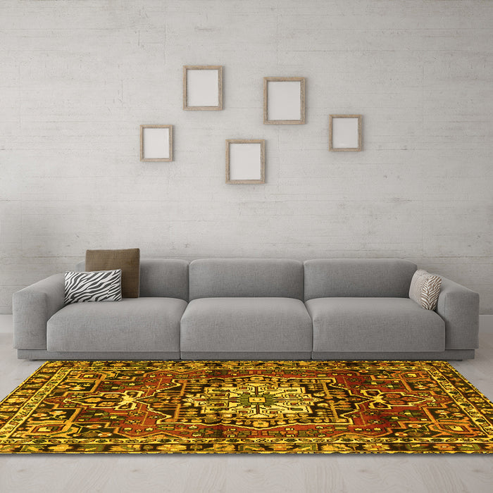 Machine Washable Persian Yellow Traditional Rug in a Living Room, wshtr2530yw