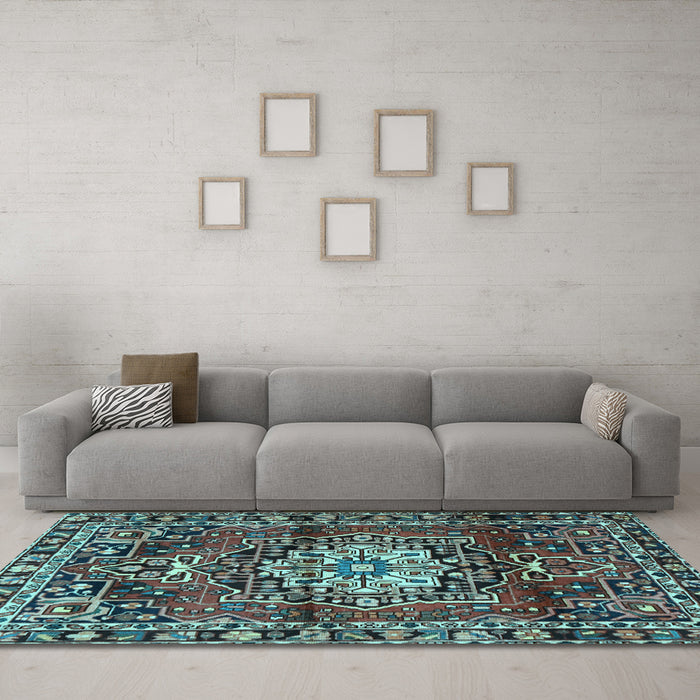 Machine Washable Persian Light Blue Traditional Rug in a Living Room, wshtr2530lblu