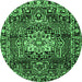 Round Machine Washable Persian Emerald Green Traditional Area Rugs, wshtr2530emgrn