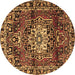 Round Machine Washable Persian Brown Traditional Rug, wshtr2530brn