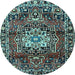 Round Machine Washable Persian Light Blue Traditional Rug, wshtr2530lblu