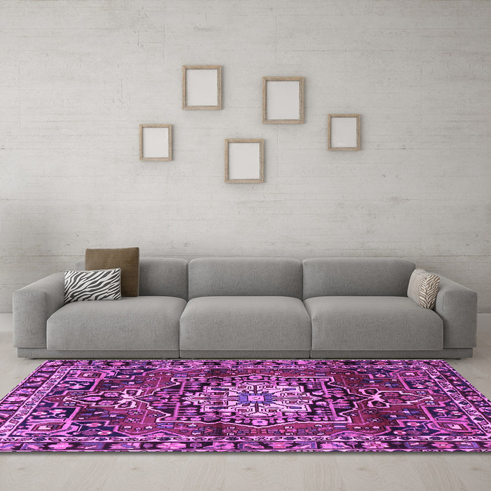 Machine Washable Persian Purple Traditional Area Rugs in a Living Room, wshtr2530pur