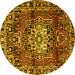 Round Machine Washable Persian Yellow Traditional Rug, wshtr2530yw