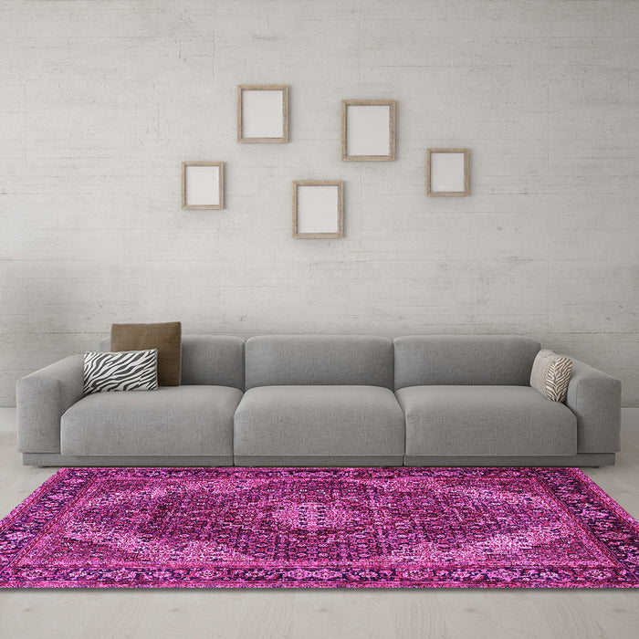 Machine Washable Persian Pink Traditional Rug in a Living Room, wshtr2531pnk
