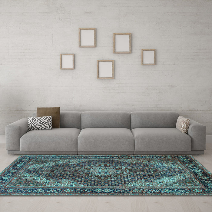 Machine Washable Persian Light Blue Traditional Rug in a Living Room, wshtr2531lblu