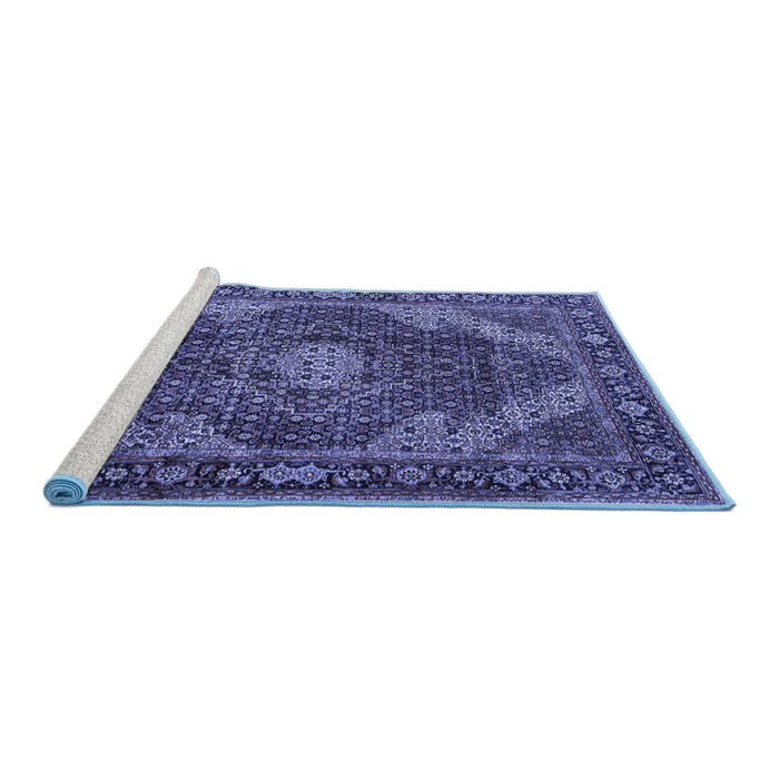 Sideview of Machine Washable Persian Blue Traditional Rug, wshtr2531blu