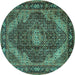 Round Machine Washable Persian Turquoise Traditional Area Rugs, wshtr2531turq