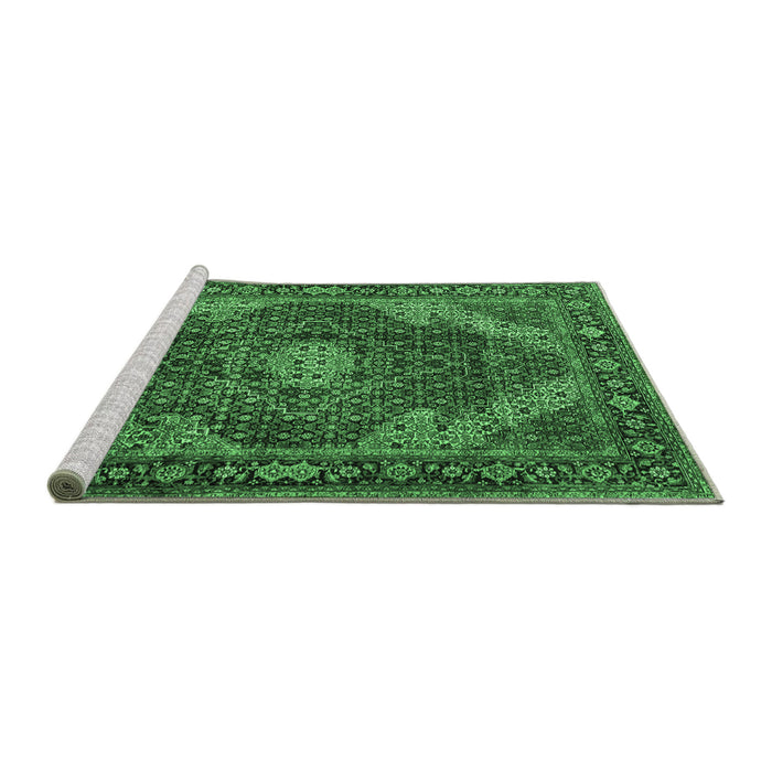 Sideview of Machine Washable Persian Emerald Green Traditional Area Rugs, wshtr2531emgrn
