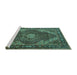 Sideview of Machine Washable Persian Turquoise Traditional Area Rugs, wshtr2531turq