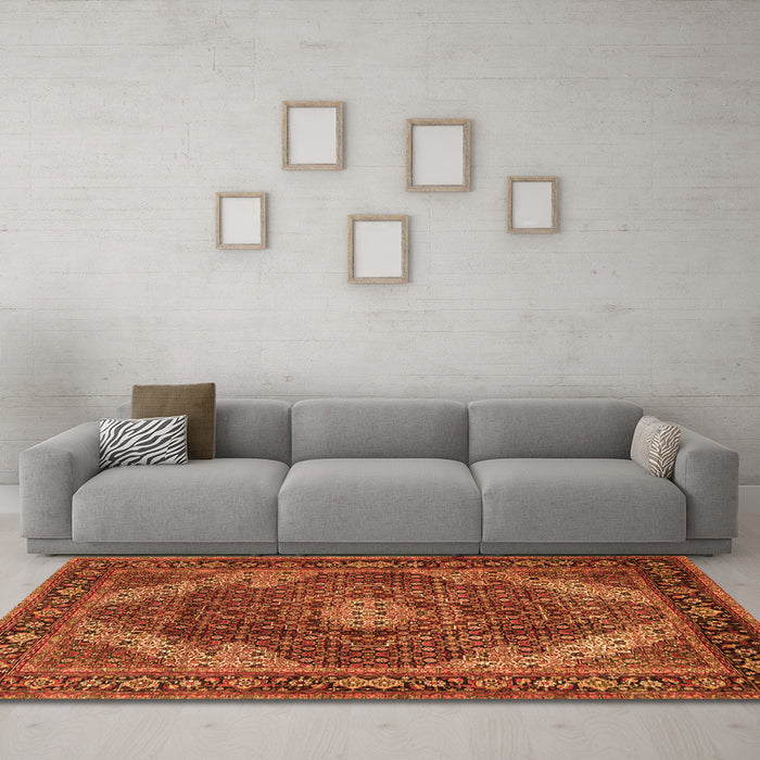 Machine Washable Persian Orange Traditional Area Rugs in a Living Room, wshtr2531org