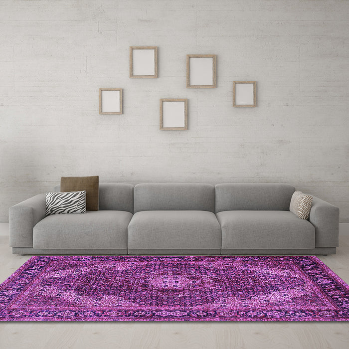 Machine Washable Persian Purple Traditional Area Rugs in a Living Room, wshtr2531pur