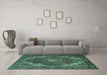 Machine Washable Persian Turquoise Traditional Area Rugs in a Living Room,, wshtr2531turq