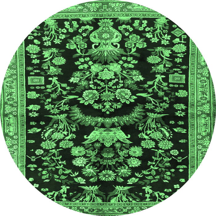 Round Machine Washable Animal Emerald Green Traditional Area Rugs, wshtr2532emgrn