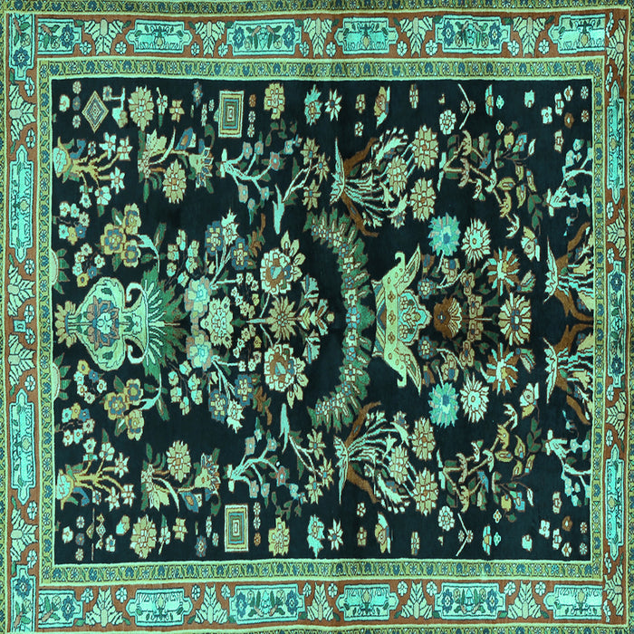 Square Animal Turquoise Traditional Rug, tr2532turq