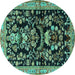 Round Machine Washable Animal Turquoise Traditional Area Rugs, wshtr2532turq