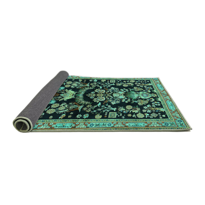 Sideview of Animal Turquoise Traditional Rug, tr2532turq