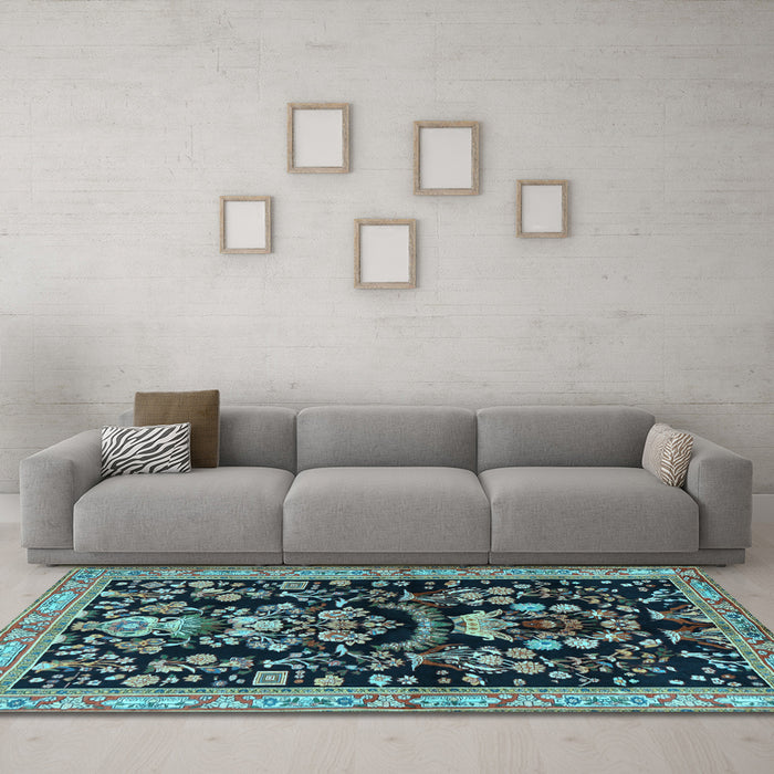 Machine Washable Animal Light Blue Traditional Rug in a Living Room, wshtr2532lblu