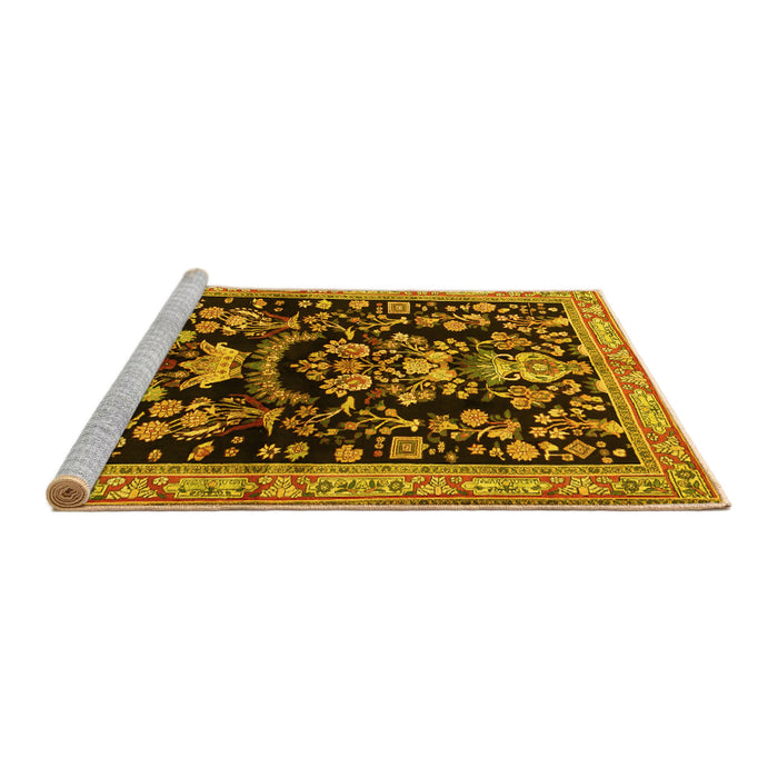 Sideview of Machine Washable Animal Yellow Traditional Rug, wshtr2532yw