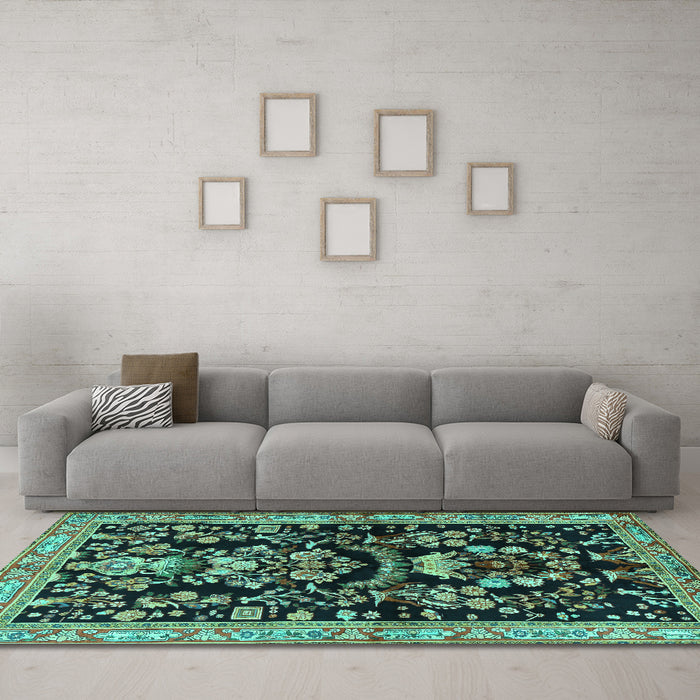 Machine Washable Animal Turquoise Traditional Area Rugs in a Living Room,, wshtr2532turq