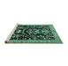 Sideview of Machine Washable Animal Turquoise Traditional Area Rugs, wshtr2532turq