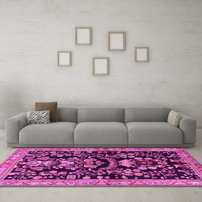 Machine Washable Animal Pink Traditional Rug in a Living Room, wshtr2532pnk