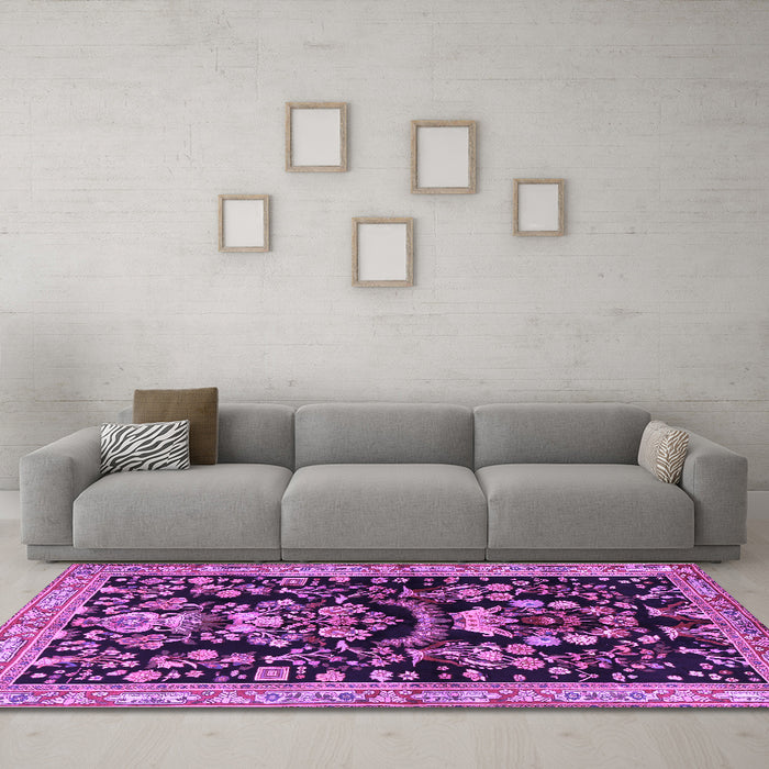 Machine Washable Animal Purple Traditional Area Rugs in a Living Room, wshtr2532pur