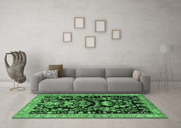 Machine Washable Animal Emerald Green Traditional Area Rugs in a Living Room,, wshtr2532emgrn