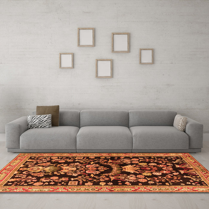 Machine Washable Animal Orange Traditional Area Rugs in a Living Room, wshtr2532org
