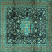 Square Medallion Turquoise Traditional Rug, tr2533turq