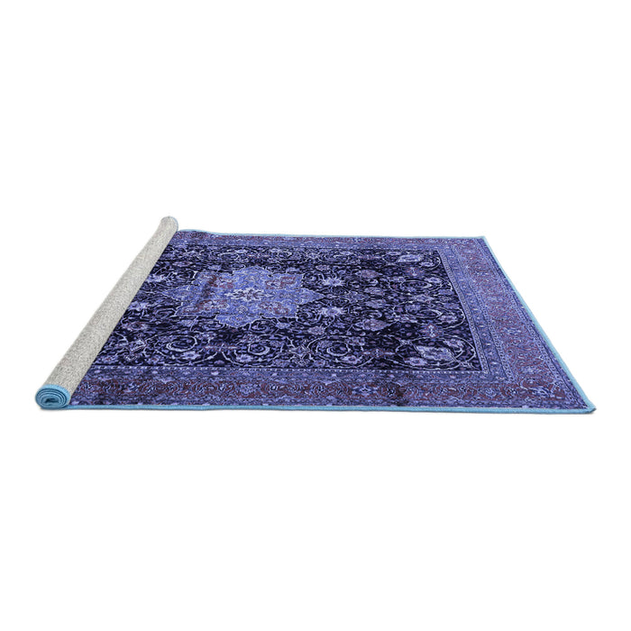 Sideview of Machine Washable Medallion Blue Traditional Rug, wshtr2533blu