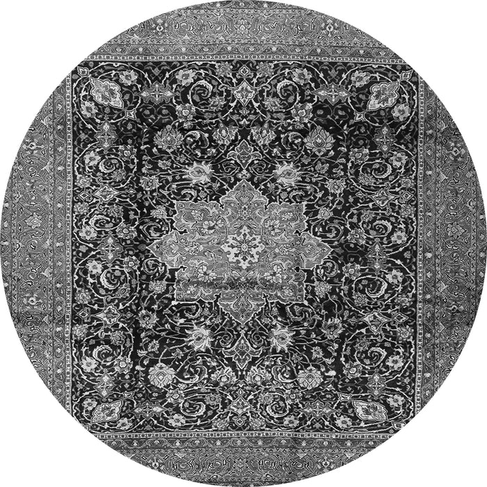 Machine Washable Medallion Gray Traditional Rug, wshtr2533gry