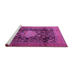 Sideview of Machine Washable Medallion Pink Traditional Rug, wshtr2533pnk
