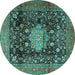 Round Machine Washable Medallion Turquoise Traditional Area Rugs, wshtr2533turq