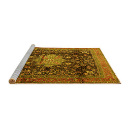 Sideview of Machine Washable Medallion Yellow Traditional Rug, wshtr2533yw