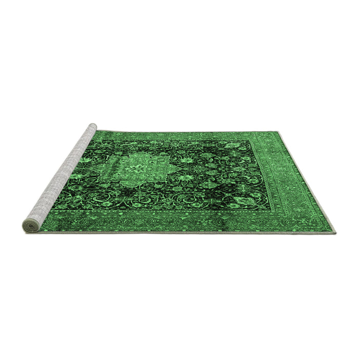 Sideview of Machine Washable Medallion Emerald Green Traditional Area Rugs, wshtr2533emgrn