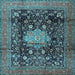 Square Machine Washable Medallion Light Blue Traditional Rug, wshtr2533lblu