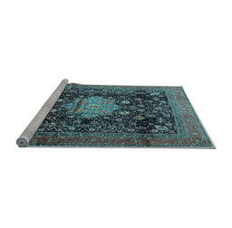 Sideview of Machine Washable Medallion Light Blue Traditional Rug, wshtr2533lblu