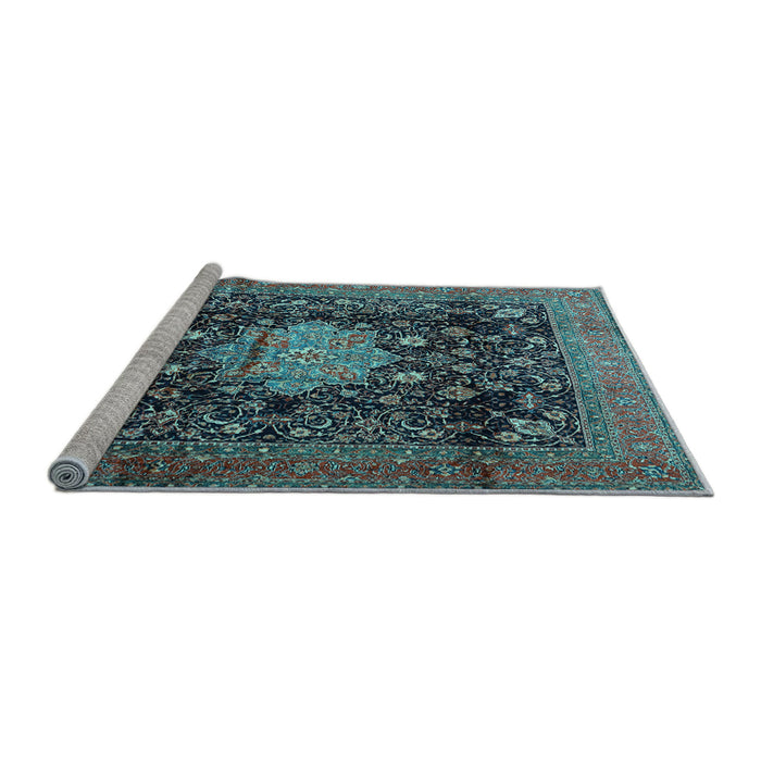 Sideview of Machine Washable Medallion Light Blue Traditional Rug, wshtr2533lblu