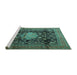 Sideview of Machine Washable Medallion Turquoise Traditional Area Rugs, wshtr2533turq